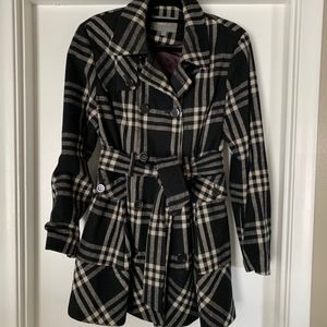 Apt. 9 Black & Cream Plaid Wool Coat